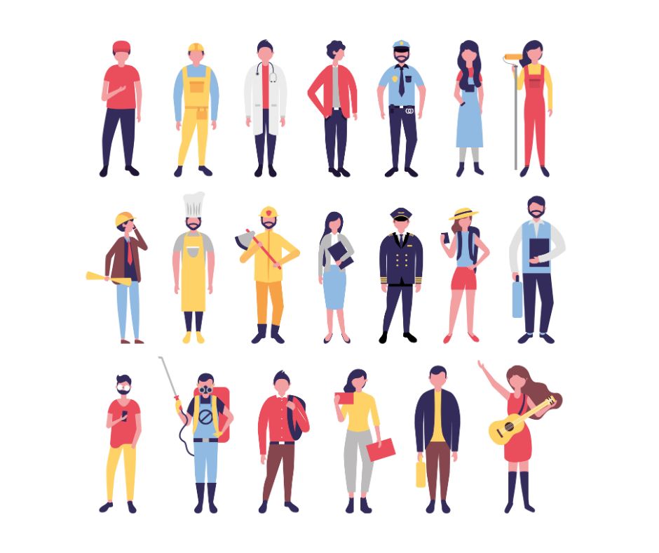 Diverse characters in various professions