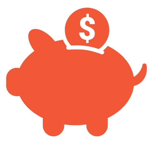 Orange piggy bank with dollar sign