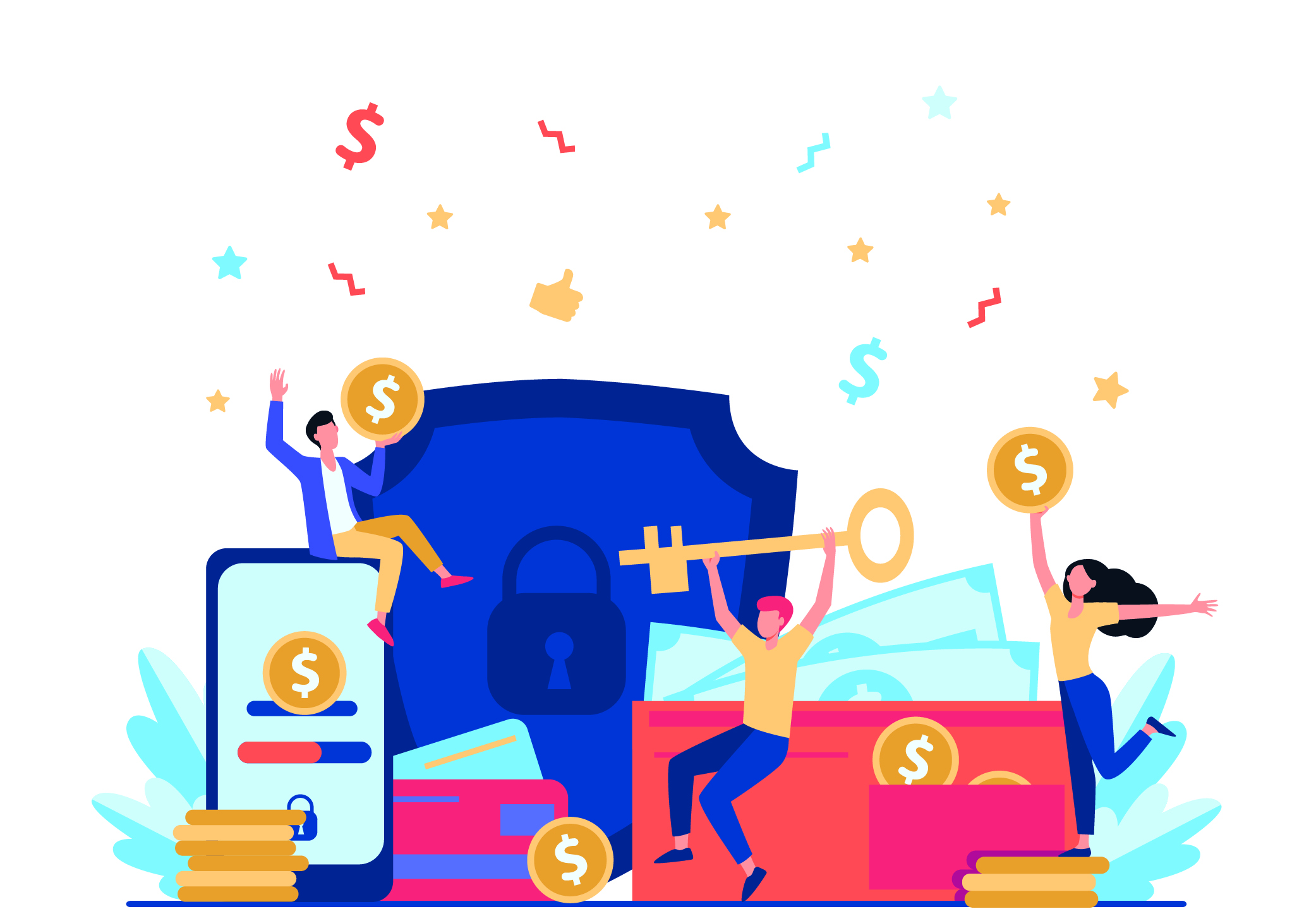 People celebrating financial security and success