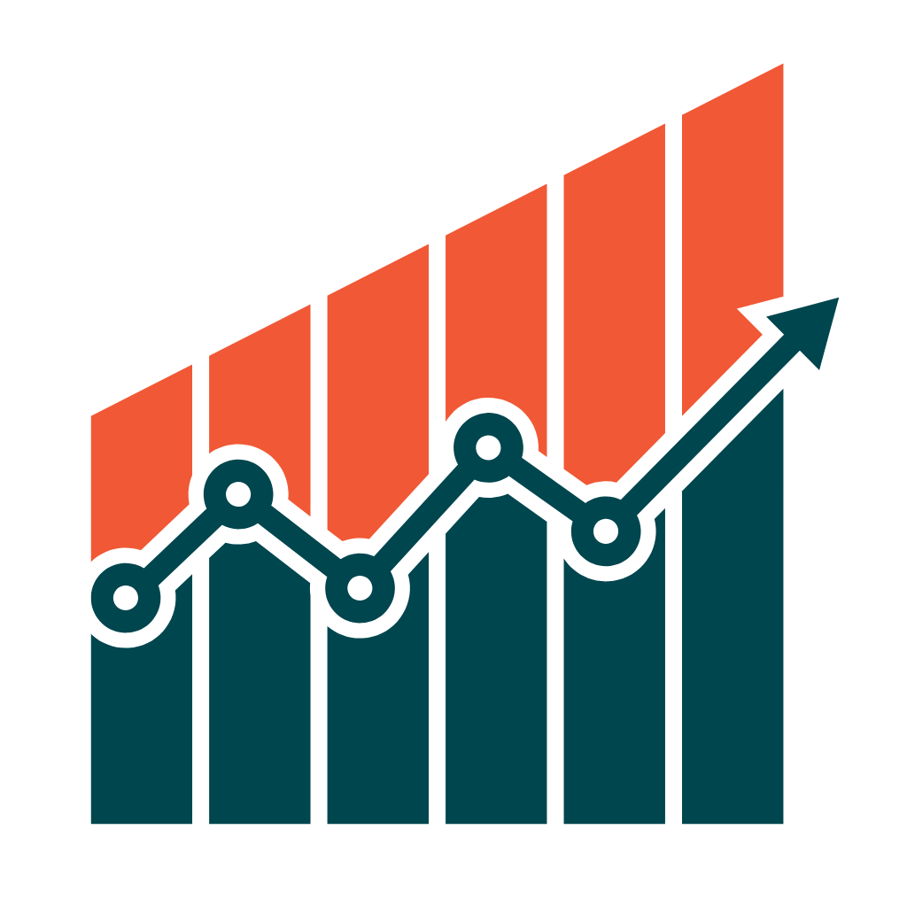 Growing bar chart with upward trend