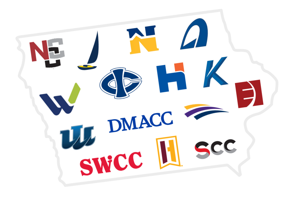 Various college logos from Iowa